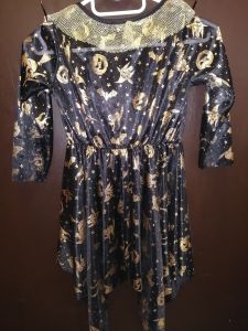 Kids Costumes to Hire - Black dress with gold print - GIRL